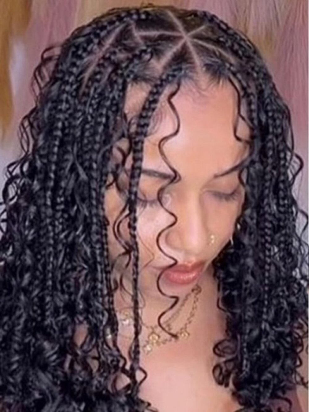 64 Triangle Crochet HD Full Lace Cap & 24" Boho Box Goddess Braids Crochet Hair